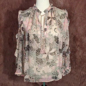 OLIVACEOUS Sheer Floral Puff Sleeve Blouse NWT